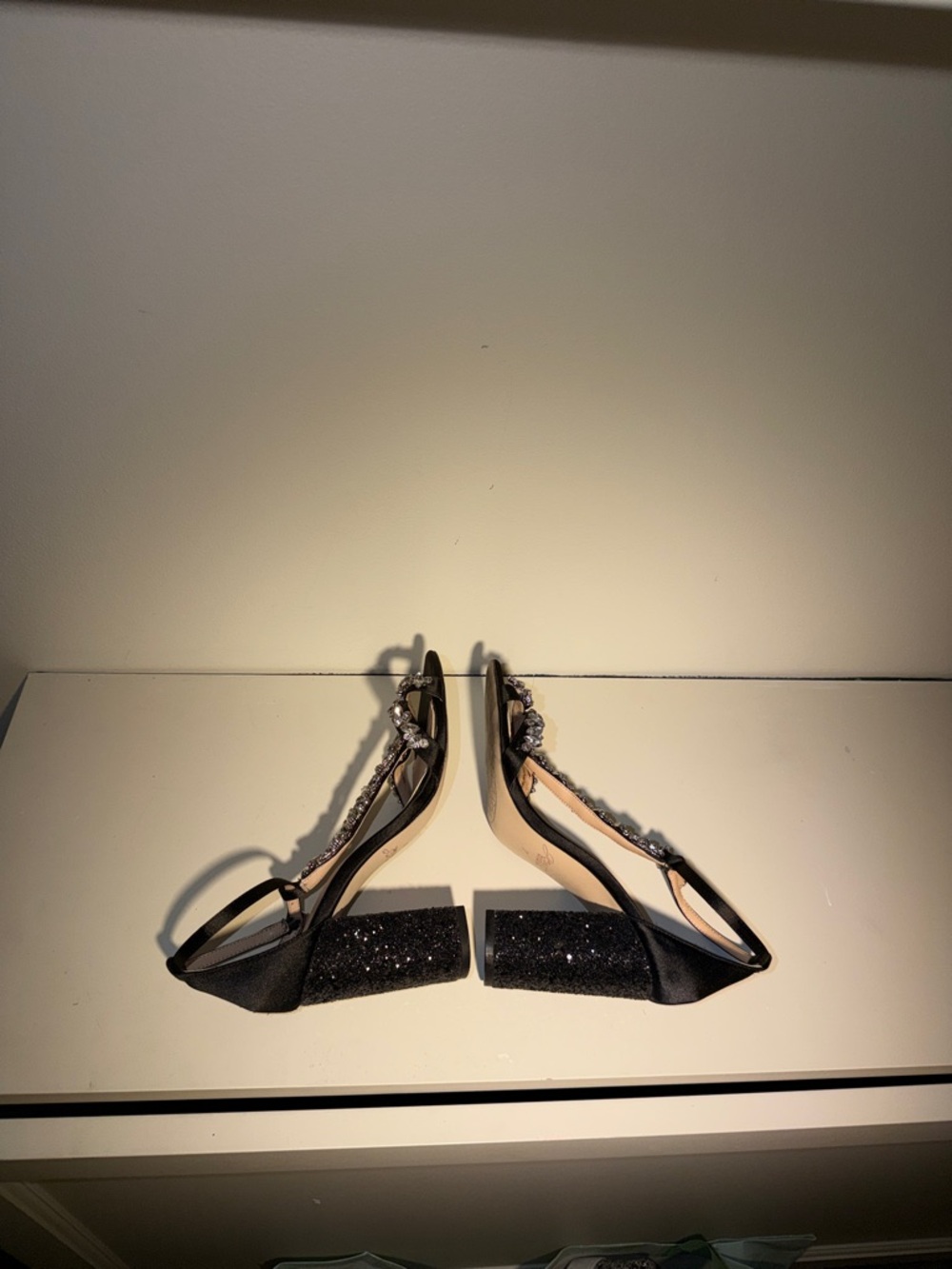 Jewel Badgley Mischka Black Crystal-Embellished Block Heel Sandals.Sz 7 Chic - Picture 7 of 12